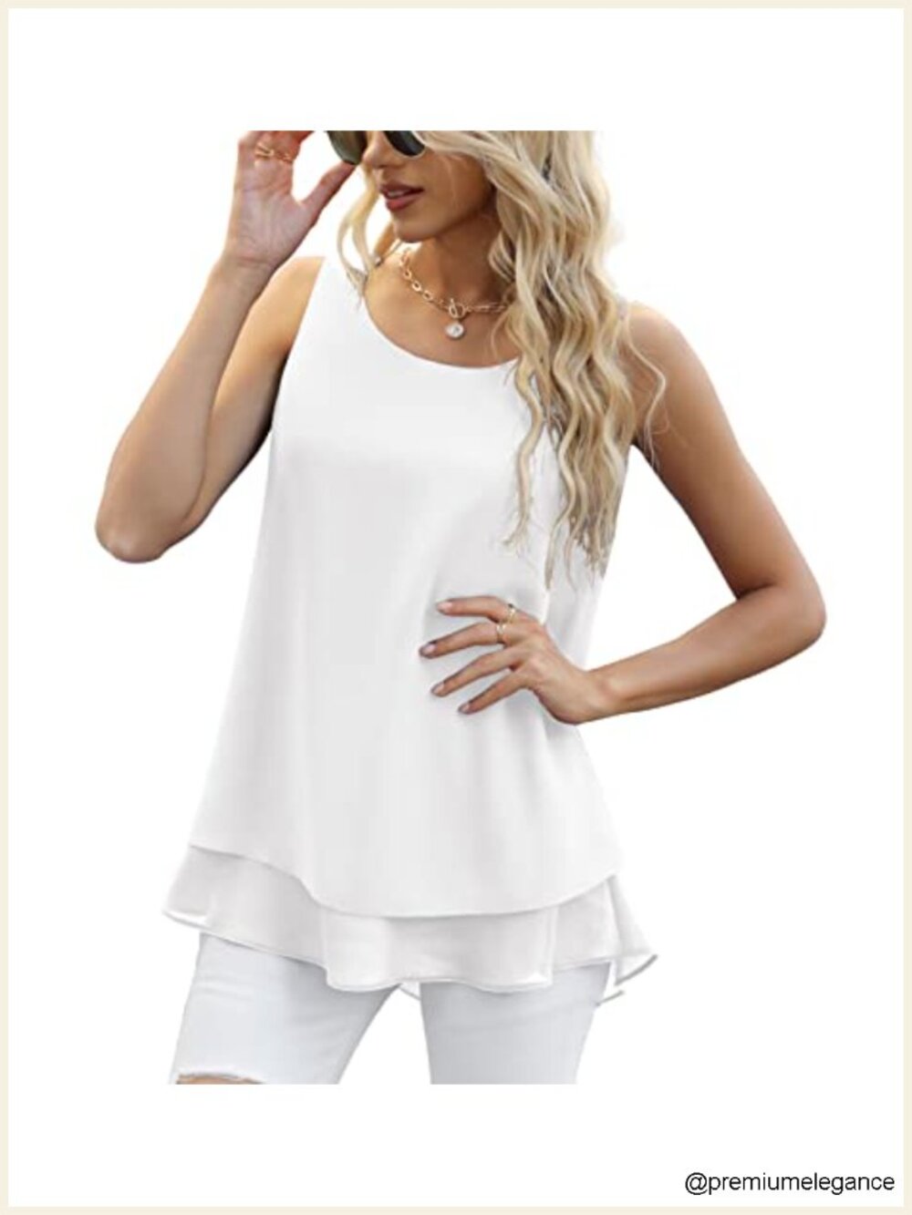 Women's Sleeveless Chiffon Tank Top Double Layer Casual Blouse